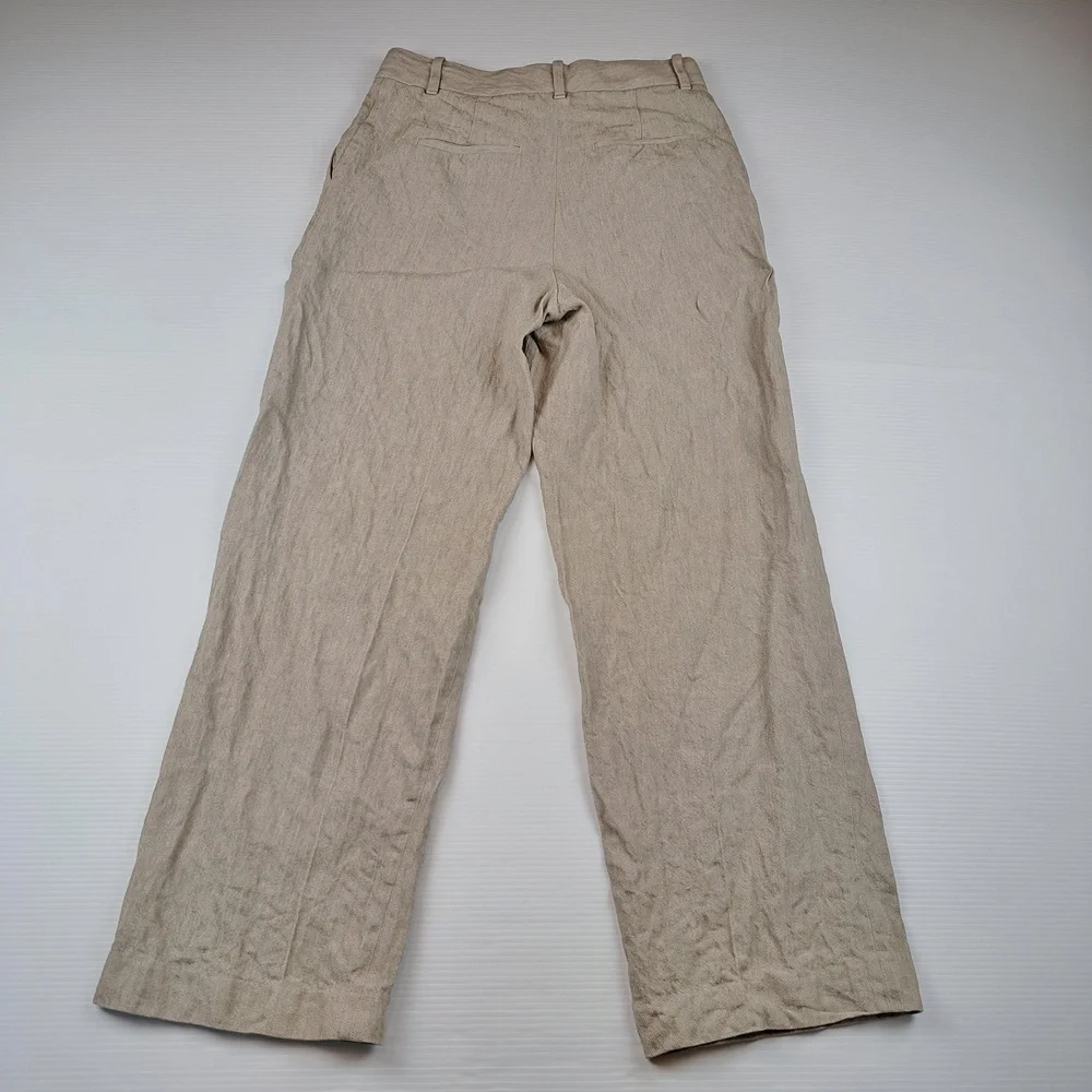 Aritzia Pants Womens 8 Beige Linen Wide Leg Pleated Dress Trousers Career Office